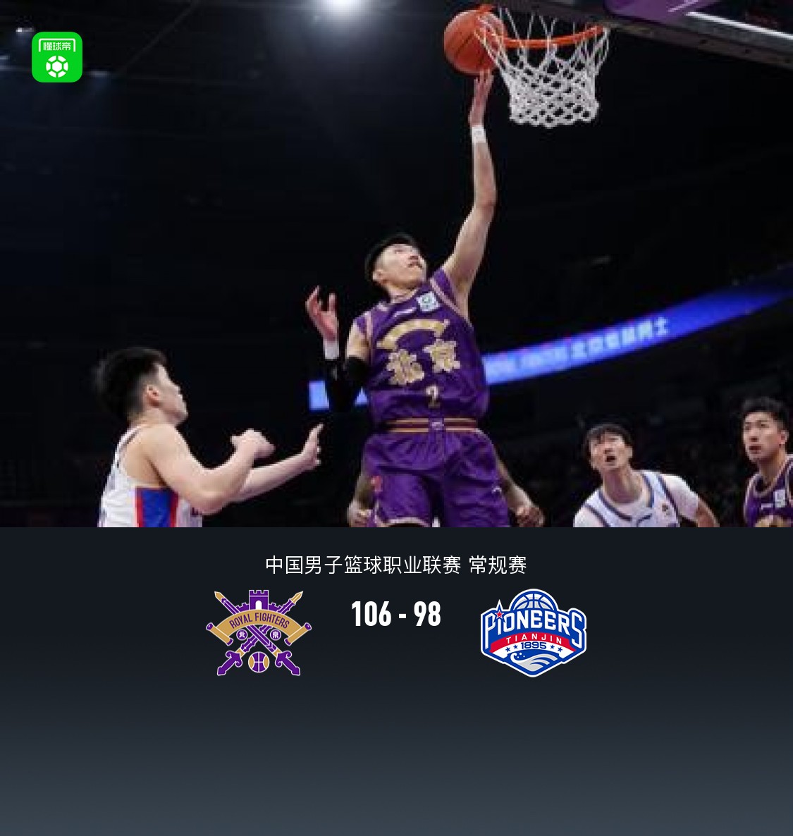 北控106-98力克天津，里勒23+6+7，林庭谦21分6失误